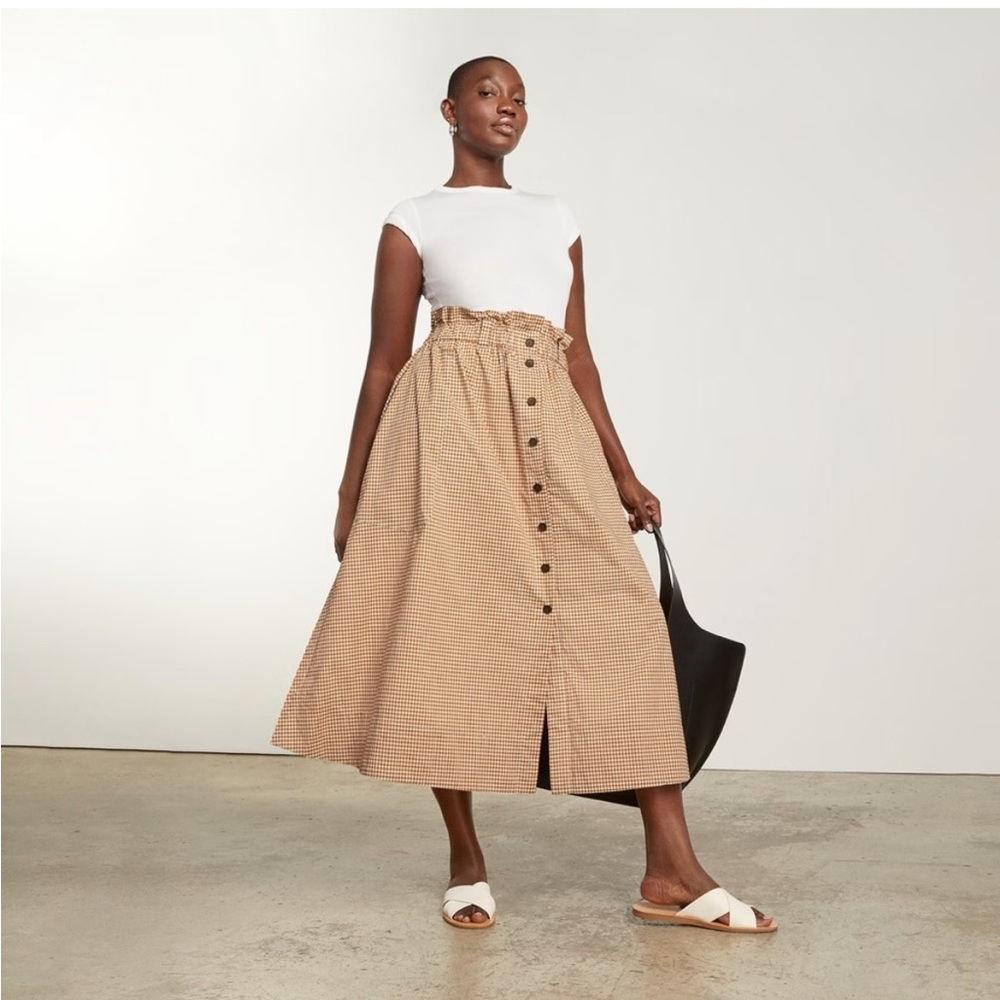 Everlane The Easy Button Front Gingham Skirt